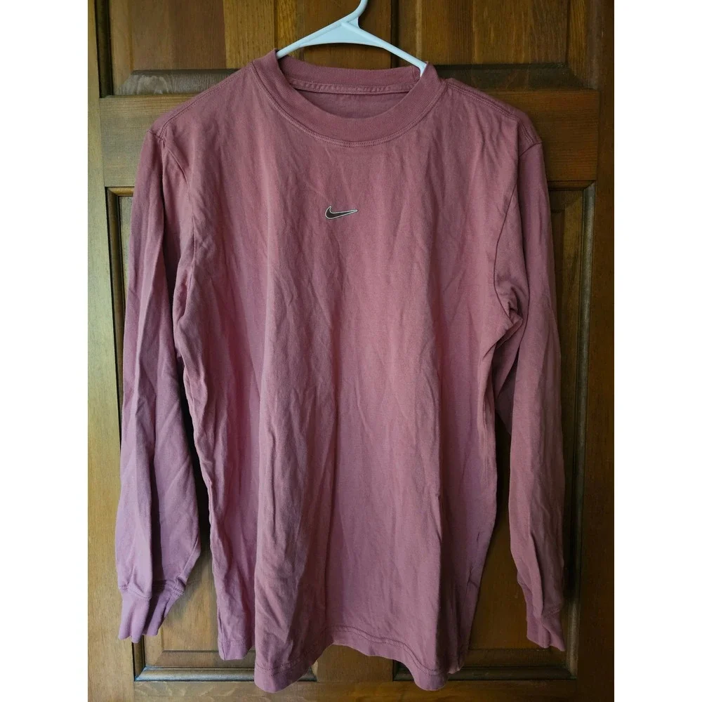 Nike Sportswear Long Sleeve Tee Mauve Loose Fit Embroidered Swoosh Back Logo XS